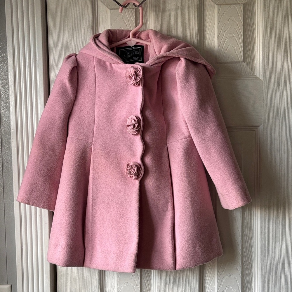 Rothschild Pink Pea Coat with Floral Accents